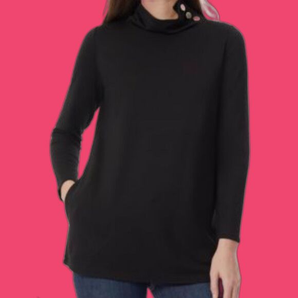 NWT Jones New York Women's Serenity Knit Mock Neck Tunic Top Size M Black Fall - Picture 2 of 9